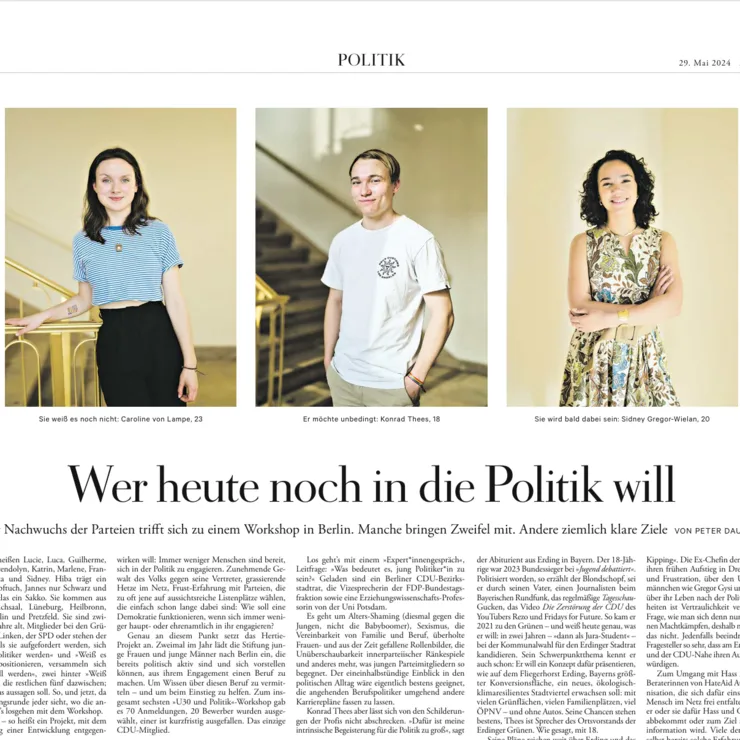 Ausschnitt des ZEIT-Beitrags mit 3 Workshop-Teilnehmenden im Bild